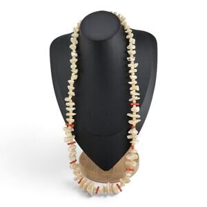 Mother of Pearl Chip Necklace Faux Coral Spacers Cream Shell Beads 28 In